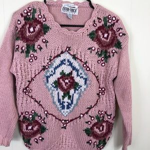 Vintage‎ Hand Knitted Embroidered Sweater Sz PM